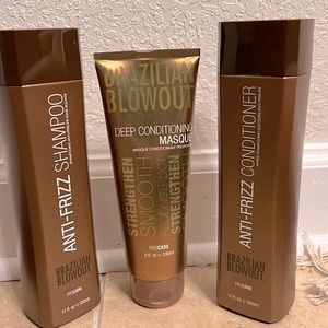 Brazilian Blowout Shampoo, conditioner and deep conditioning masque
